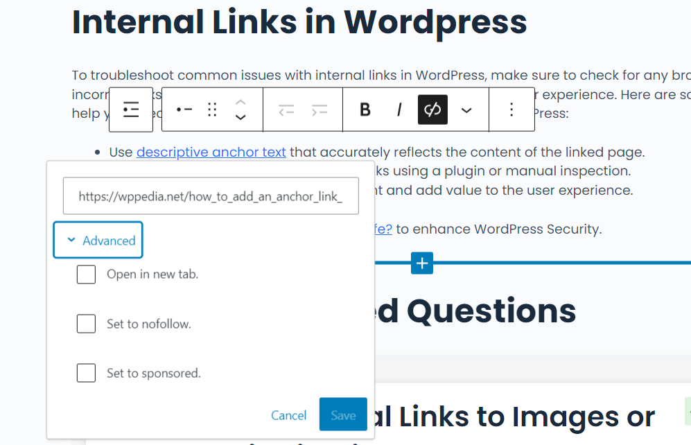 Internal Links in WordPress